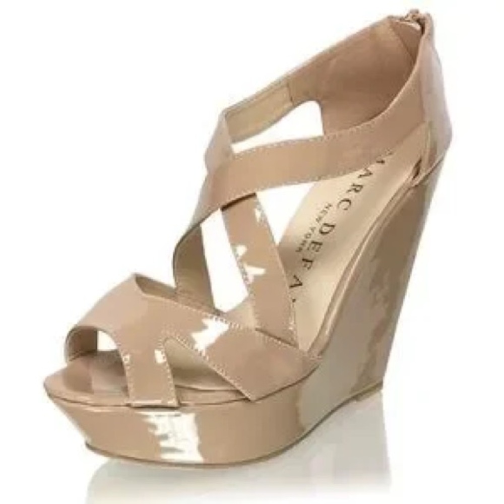 Tan Wedge Sandals with Crisscross Straps
